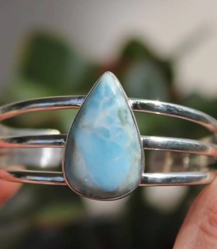 Bracelet argent joncs bijoux chic pierre naturelle larimar Shantilight
