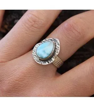 Bague argent ethnique chic pierre naturelle larimar