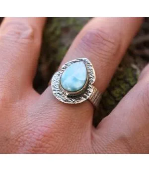 Bague argent ethnique chic pierre naturelle larimar