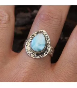 Bague argent ethnique chic pierre naturelle larimar