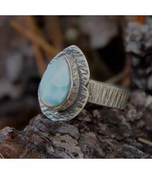 Bague argent ethnique chic pierre naturelle larimar