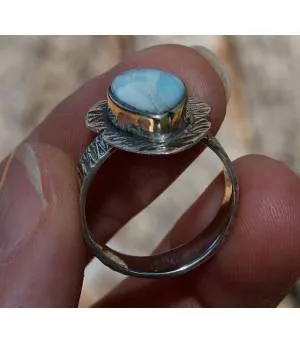 Bague argent ethnique chic pierre naturelle larimar