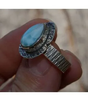 Bague argent ethnique chic pierre naturelle larimar