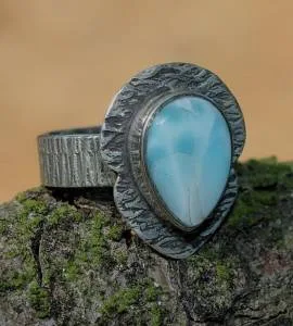 Bague argent ethnique chic pierre naturelle larimar