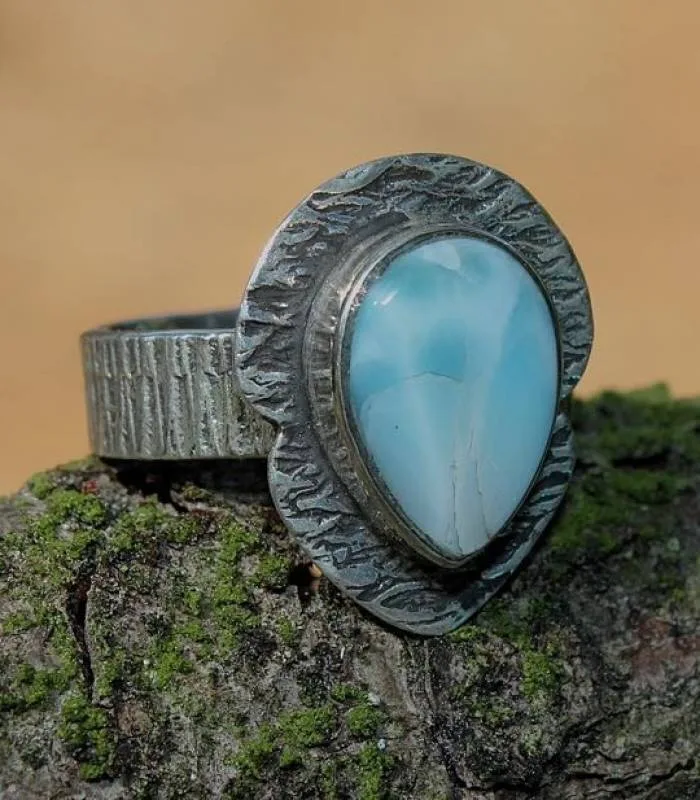 Bague argent ethnique chic pierre naturelle larimar