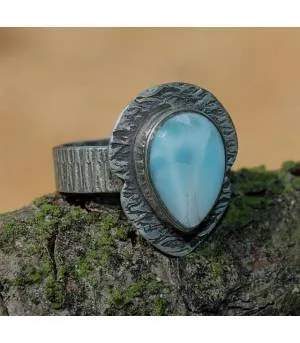 Bague argent ethnique chic pierre naturelle larimar