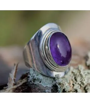 Bague argent pierre naturelle d'améthyste