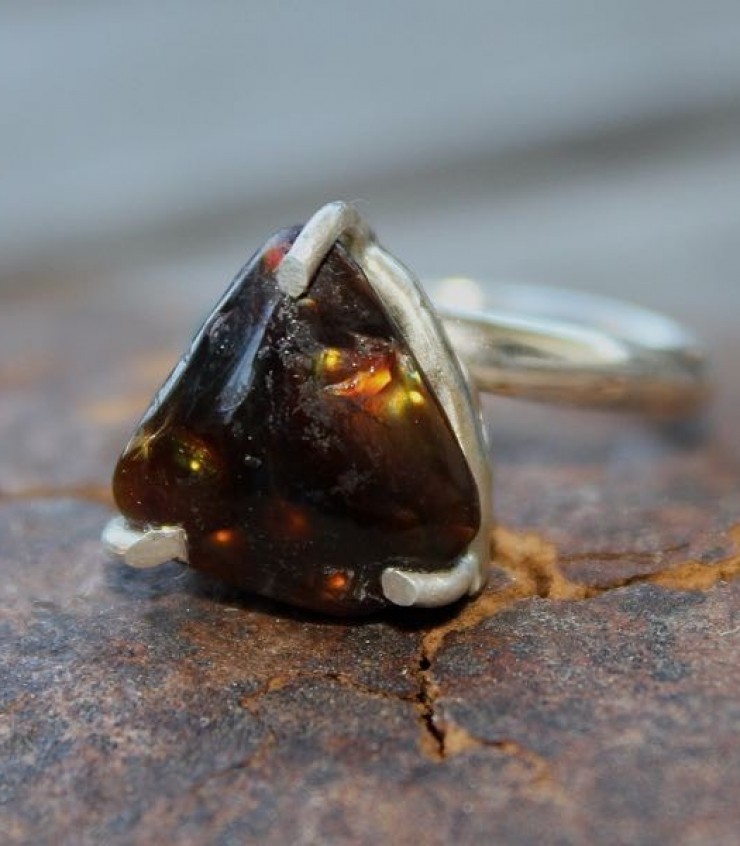 Bague ethnique bijoux argent pierre naturelle agate de feu à Caen shantilight