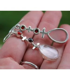 Boucles d'oreilles ethniques triptik bijoux argent grenat quartz rose shantilight