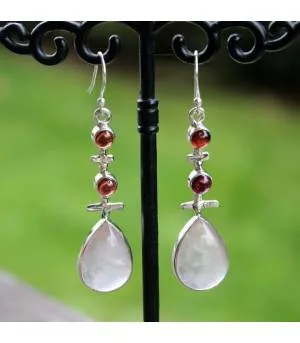 Boucles d'oreilles ethniques triptik bijoux argent grenat quartz rose shantilight