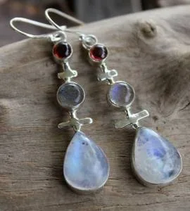 Boucles d'oreilles argent grenat labradorite pierre de lune shantilight