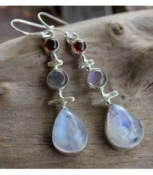 Boucles d'oreilles argent grenat labradorite pierre de lune shantilight