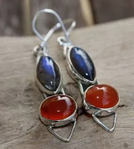 Boucles d'oreilles ethniques bijoux argent labradorite cornaline Shantilight