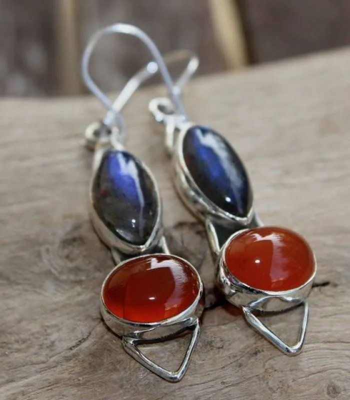 Boucles d'oreilles ethniques bijoux argent labradorite cornaline Shantilight