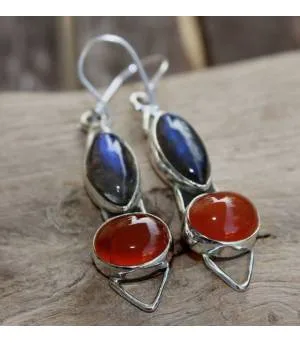 Boucles d'oreilles ethniques bijoux argent labradorite cornaline Shantilight