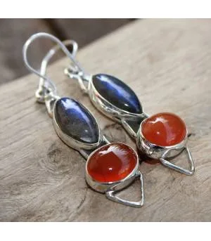 Boucles d'oreilles ethniques bijoux argent labradorite cornaline Shantilight