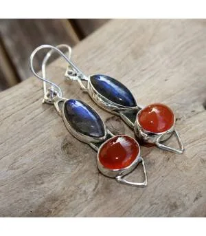 Boucles d'oreilles ethniques bijoux argent labradorite cornaline Shantilight