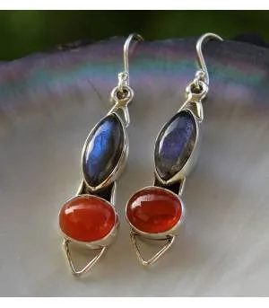 Boucles d'oreilles ethniques bijoux argent labradorite cornaline Shantilight