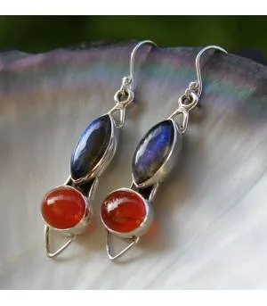 Boucles d'oreilles ethniques bijoux argent labradorite cornaline Shantilight
