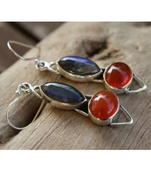 Boucles d'oreilles ethniques bijoux argent labradorite cornaline Shantilight