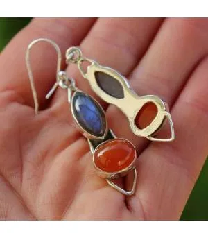 Boucles d'oreilles ethniques bijoux argent labradorite cornaline Shantilight