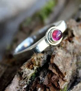 Bague argent hexagone pierre naturelle tourmaline rose
