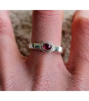 Bague argent hexagone pierre naturelle tourmaline rose