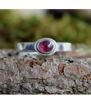 Bague argent hexagone pierre naturelle tourmaline rose