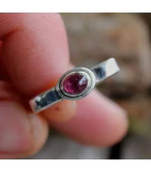 Bague argent hexagone pierre naturelle tourmaline rose