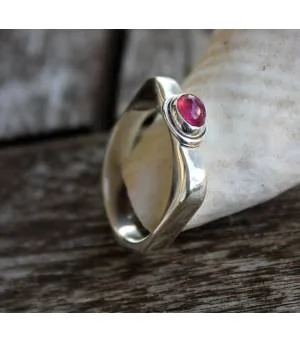 Bague argent hexagone pierre naturelle tourmaline rose