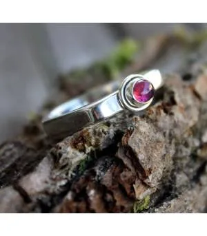 Bague argent hexagone pierre naturelle tourmaline rose