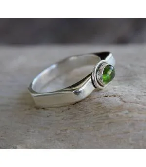 BAGUE ARGENT HEXAGONE PIERRE TOURMALINE VERTE