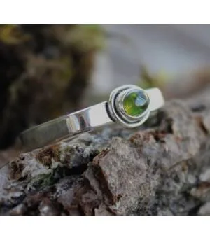 BAGUE ARGENT HEXAGONE PIERRE TOURMALINE VERTE