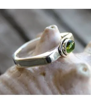 BAGUE ARGENT HEXAGONE PIERRE TOURMALINE VERTE
