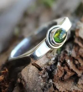BAGUE ARGENT HEXAGONE PIERRE TOURMALINE VERTE