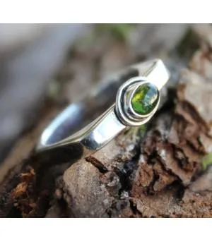 BAGUE ARGENT HEXAGONE PIERRE TOURMALINE VERTE