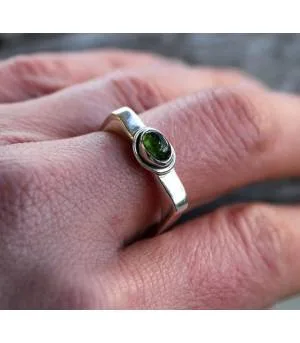 BAGUE ARGENT HEXAGONE PIERRE TOURMALINE VERTE
