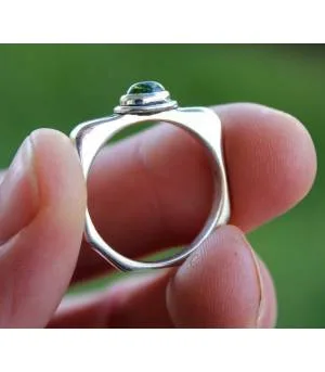 BAGUE ARGENT HEXAGONE PIERRE TOURMALINE VERTE