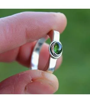 BAGUE ARGENT HEXAGONE PIERRE TOURMALINE VERTE