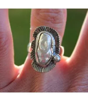 Bague argent white landscape perle