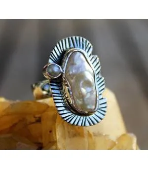 Bague argent white landscape perle