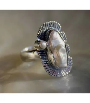 Bague argent white landscape perle