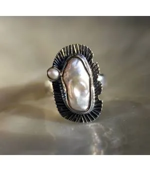 Bague argent white landscape perle