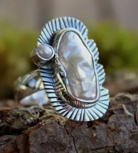 Bague argent white landscape perle