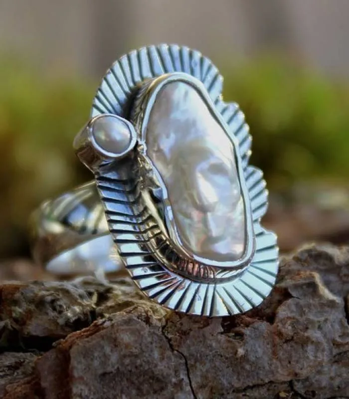 Bague argent white landscape perle