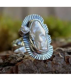 Bague argent white landscape perle