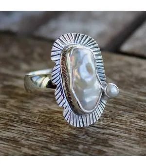 Bague argent white landscape perle