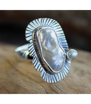 Bague argent white landscape perle