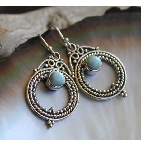 Boucles d'oreilles argent pierres naturelles larimar shantilight