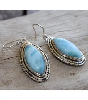 Boucles d'oreilles ethniques bijoux pierres naturelles Larimar shantilight